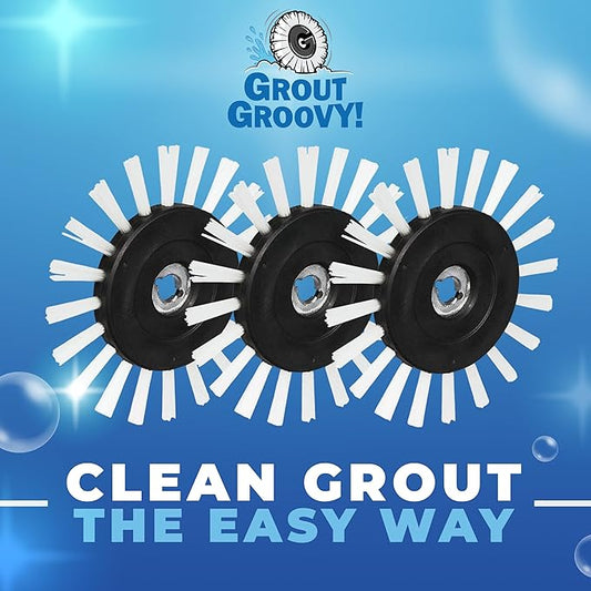 Grout Groovy! Replacement Brush Wheels 3-Pack – Nylon Cleaning Brush Heads Machines, Indoor Cleaner Tool for Tile, Bathroom, Kitchen Floors, Easy Scrubbing Solution