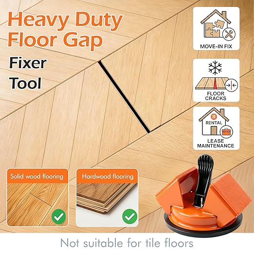 Heavy Duty Floor Gap Fixer Tool 45°Striking Surface Floor Gap Repair Tool, Large Enhanced Suction Cup Made of Iron with Slot Cutter & 6 Reusable Sticky Pads for Vinyl Plank Hardwood Floor