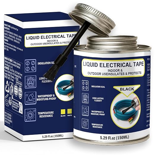 5.29OZ Liquid Electrical Tape, Black Insulating Glue with Brush Cap, Waterproof & Flexible Rubber Coating, Quick-Drying for Wires, Cables, Outdoor Electrical Connectors, Marine, Automotive Use