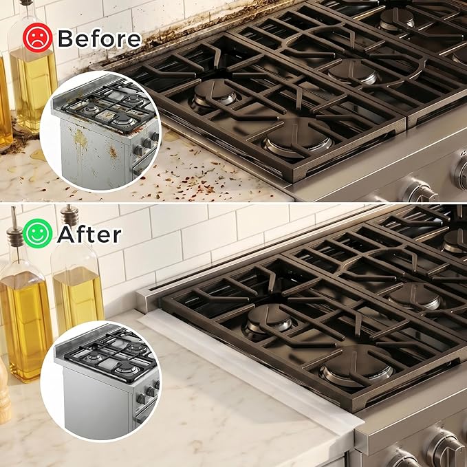 Silicone Stove Gap Covers with Stainless Steel, Oven Gap Filler Seals Gaps Between Stovetop and Counter, Stove Gap Guards Range Trim Kit, Easy to Clean Stove Gap Guard (Clear 2 Pack,25")