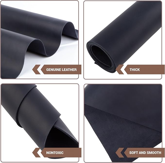Shkira 12''X24'' Genuine Dark Blue Leather Sheets for Crafts - Square 2.0MM Thick Genuine - Thick Cowhide Pieces Square - Leather Sheet for Arts