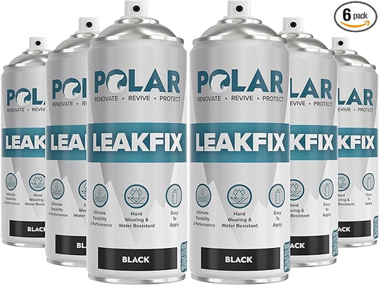 Polar Black Leak Fix Spray - 6 x 13.5fl. oz - Waterproof Roof Sealant - Instantly Seals Leaks and Cracks, for Lasting Protection on Roofs, Drainpipes & Gutter Repairs- for Interior and Exterior Use