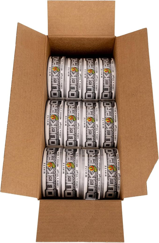 Duck Pro Heavy Duty Duct Tape for Long Lasting Repairs, 2" Wide (1.88 in x 55 Yds) Performance Grade Tape with Waterproof Backing, White, 12 Rolls