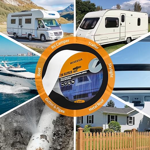 Rv Roof Tape 4" x50',EPDM Rubber Roofing Membrane, Waterproof Weatherproof Sealant Tape for RV Trailer Camper Motorhome Roof Repair, White, Fast Sealing and Stay Sealed for Years