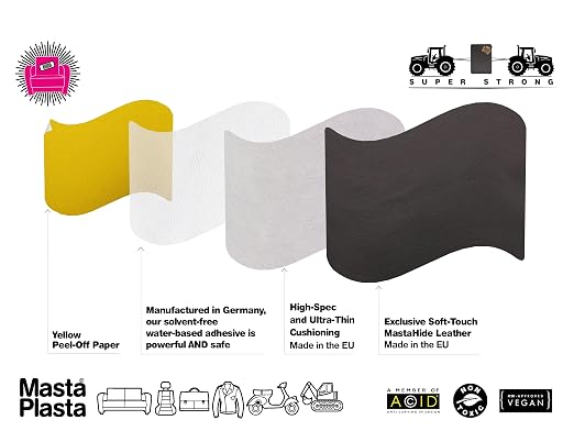 MastaPlasta Self-Adhesive Premium Leather Repair Patch - Mid-Brown 8in x 4in (20 x 10 cm). Your Instant Stick-On Upholstery-Quality Leather Repair Kit for Couches, Car Interiors, Bags & DIY