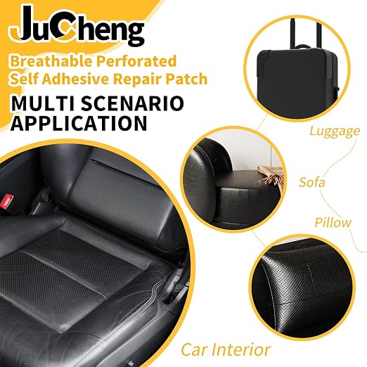 JuCheng Breathable Perforated Self-Adhesive Leather Repair Patch for Furniture, Couches, Car Seats, Office Chairs Faux Leather & Vinyl Repair Kit (Light Brown, 8x79inch)