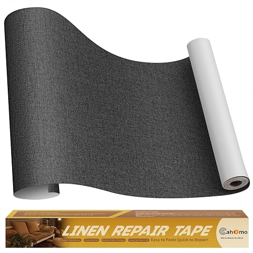 Linen Repair Tape 16x90 inch, Self Adhesive Fabric Patches, Couch Repair Patch Kit, Fabric Repair Tape for Furniture, Sofas, Carpet, DIY, Headboards, Chairs, Pillows, Linen Goods - Black Grey
