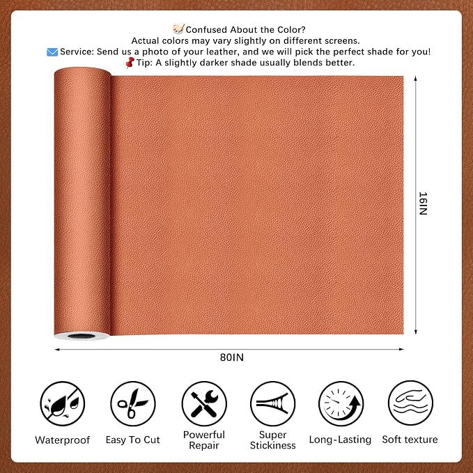 Light Brown Leather Repair Tape, 16x80 Inch Leather Repair Patch Self-Adhesive, Waterproof Faux Leather Patch, Vinyl Repair Tape for Couch, Sofas, Furniture, Office Chair, Car Seats