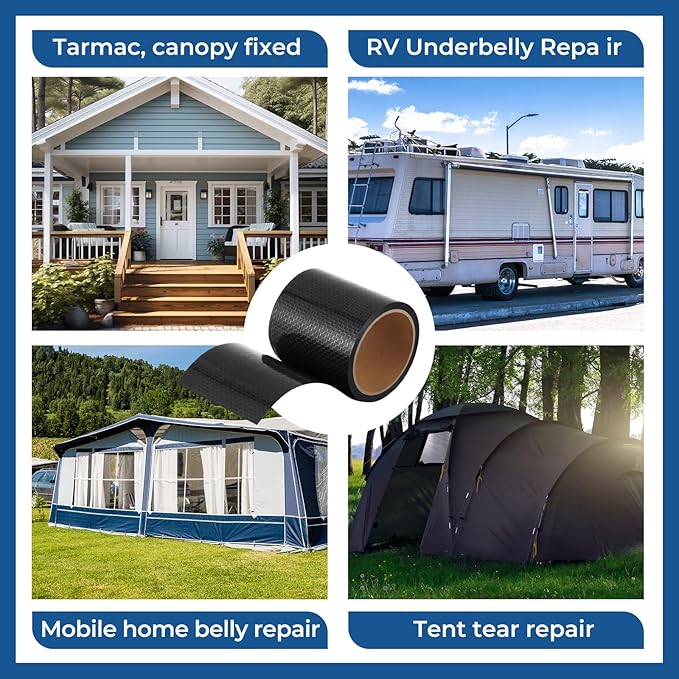 Pushglossy 2 Rolls RV Underbelly Tape 4" x 40 ft Waterproof Repair Belly Tape with Permanent Sealing Adhesive for Mobile Home, Camper Travel Trailer, RV Roof & Tear Repair Patch