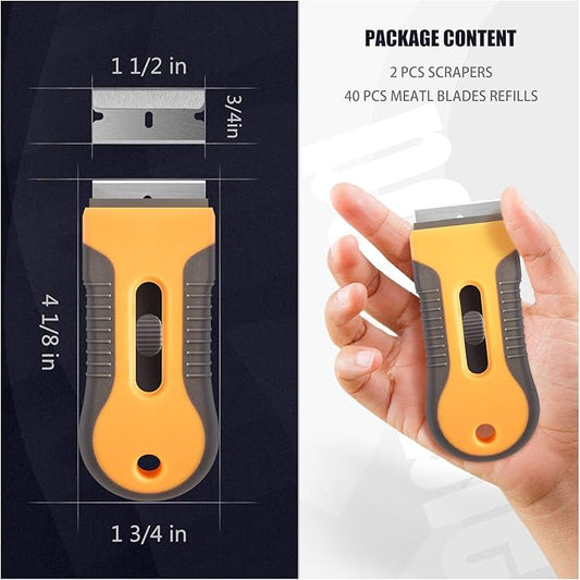 Razor Blade Scraper, 2 Pcs Plastic Retractable Razor Scraper with 40 Pcs Steel Scraper Blades for Glass Cooktop Windows