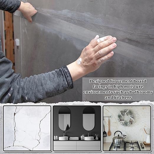 250 ft x 2 Inch Cement Board Joint Tape Self Adhesive Durable Gray Fiberglass Mesh Drywall Mesh Repair Tape for Cement Board Joints Repairing, Sealing and Strengthening