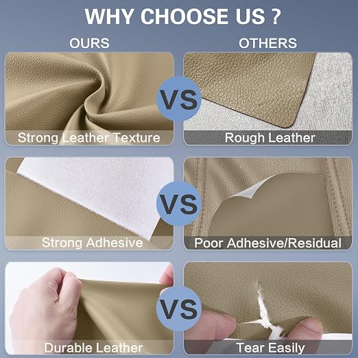 Self Adhesive Leather Repair Patch Kit, 31.4 in x 16 in Large Vinyl Leather Repair Tape for Furniture, Car Seat, Couch, Sofa, Chair Khaki