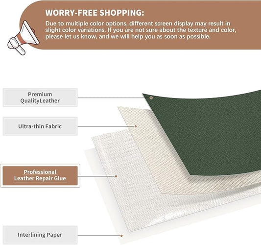 ONine Leather Repair Patch,Self-Adhesive Couch Patch，Multicolor Available Scratch Leather 8X11 Inch Peel and Stick for Sofas, Car Seats Hand Bags Jackets (Blackish Green-Litchi Grain)