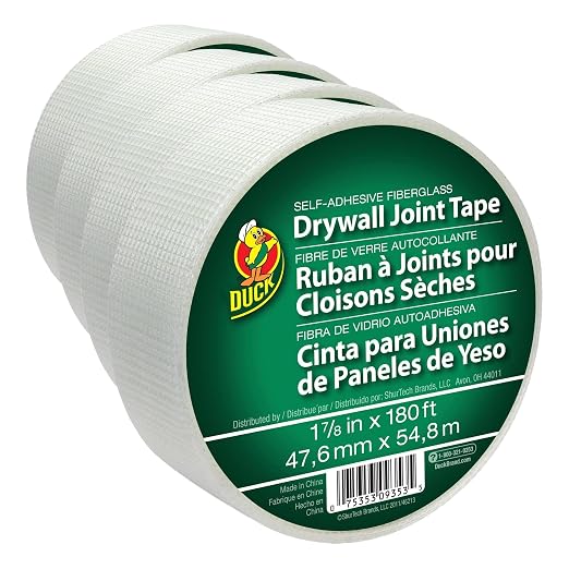 Duck Brand 1.88-Inch by 180 Feet Single Roll Self-Adhesive Fiberglass Drywall Joint Tape, White (282083) (Pack of 4)