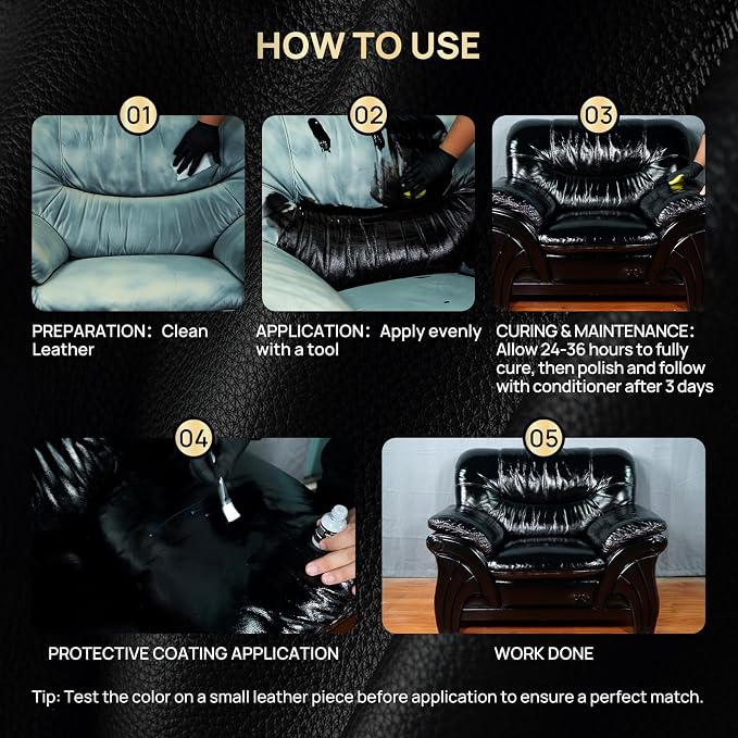 Leather Recoloring Balm with Leather Sealer, 10.58oz Leather Color Restorer, Leather Repair Kit for Vinyl Furniture Shoes Car Seats Bags, Black Leather Dye Paint Leather Scratch Repair (Black Color)