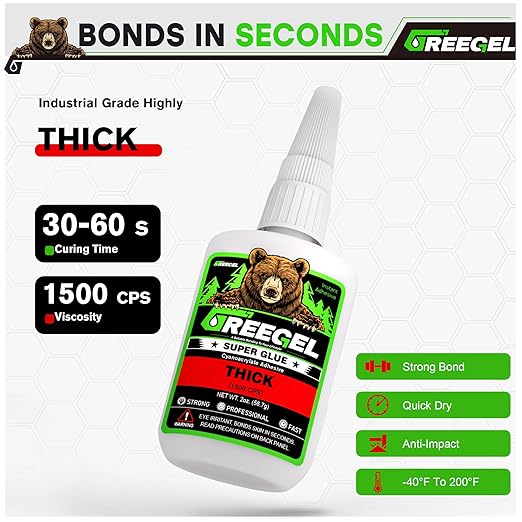 2 Oz Thick Liquid Clear Super Glue + 3g Gel Glue, Cyanoacrylate Adhesive for Woodworking Large Gap, Rubber, Metal, Glass, Leather, Crafts & Repairs
