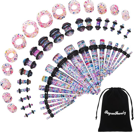 JieyueJewelry 50/54 Pieces Ear Stretching Kit 14G-00G Acrylic Tapers and Plugs + Silicone Tunnels - Ear Gauges Expander Set Body Piercing Jewelry