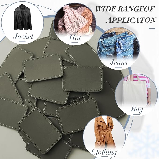 Dunzy 60 Pcs Leather Hat Patches Blank Leatherette Hat Patch with Adhesive Rectangle Laserable Leatherette Patch for Hats Custom Fabric Sew Laser Engraving DIY(Gray,3 x 2 Inch)