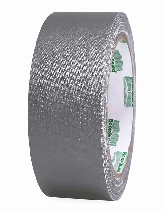 BookGuard 1-1/2 Inch Vinyl-Coated Cotton Cloth Bookbinding Repair Tape, 15 Yard Roll, Gray