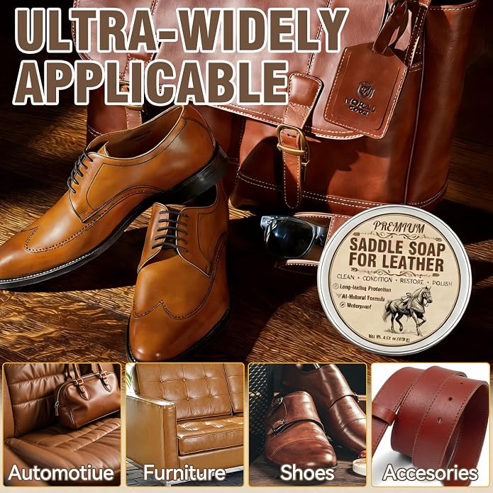 Leather Care for Leather Boots, All-Natural Leather Cleaner and Conditioner | Cleans, Restores, Softens and Protects Boots, Shoes, Bags, Jackets & Furniture, 4.23 Oz Saddle Soap with Sponge
