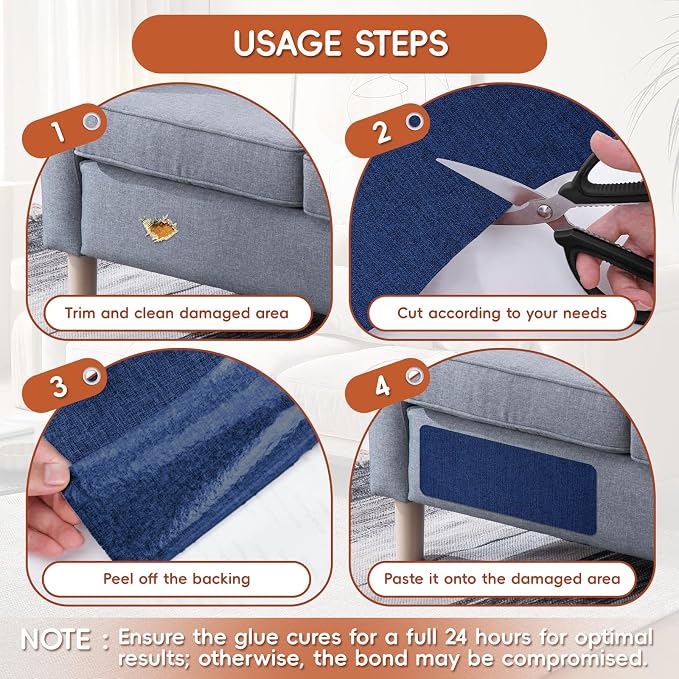 Linen Fabric Repair Tape 16x79 Inch, Self Adhesive Couch Patch Repair Fabric Tape for Furniture, Linen Patch Kit for Couch, Carpet, Upholstery, Chair, Sofa, Cushion, Bag (Navy Blue)