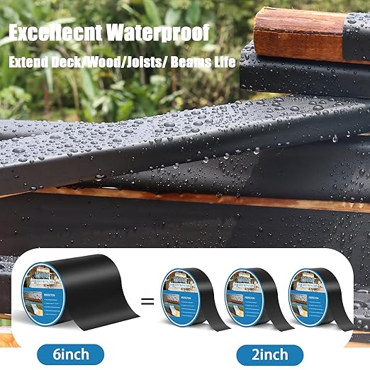 Joist Tape for Decking 6inch×50ft 2 Pack, Weather-Resistant Deck Joist Tape,Waterproof Seal Antiseptic Butyl Joists Tape Self-Adhesive for Wood Decks Beams Roof