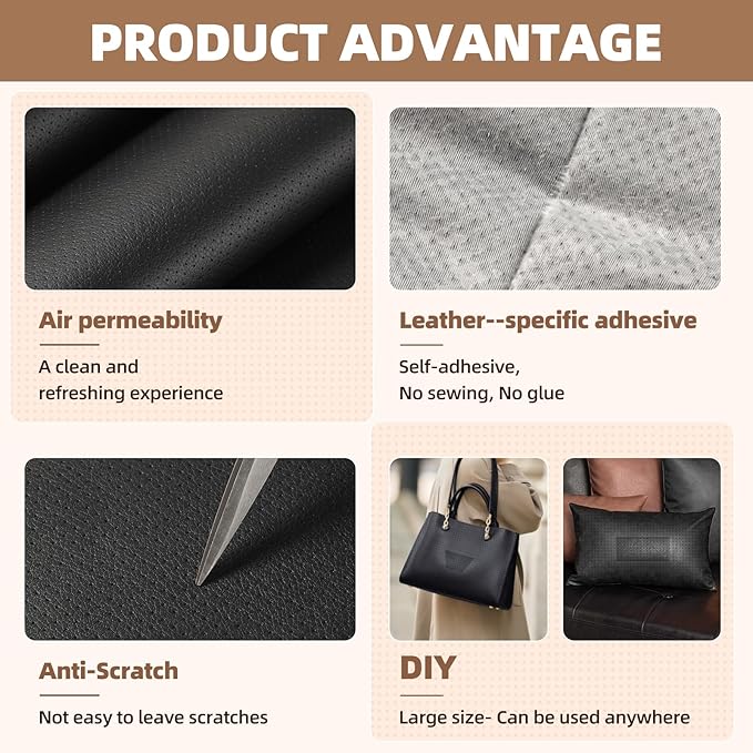 Leather Repair Patch, 17X79 inch Strong Sticky Repair Patch Self Adhesive Waterproof, DIY Large Vinyl Patches for Couches, Furniture, Sofa, Car, Chair (Coffee, 17X79 inch)