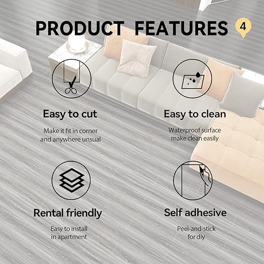 Wood Grain Peel and Stick Floor Tiles – 11.8” Width, Full Roll Length of 590" – Versatile Design for Any Space, Light Color Self Adhesive Vinyl Flooring, Waterproof and Non-Slip Features