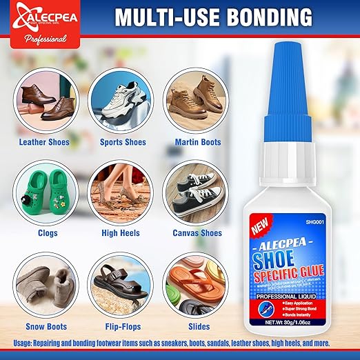 ALECPEA 30g Shoe Glue - Flexible Instant Adhesive for Sole Repair & Restoration - Waterproof Heavy Duty Sneaker Glue for Boots, Heels, Hiking Shoes, Leather & Rubber - Sets in 15 Seconds
