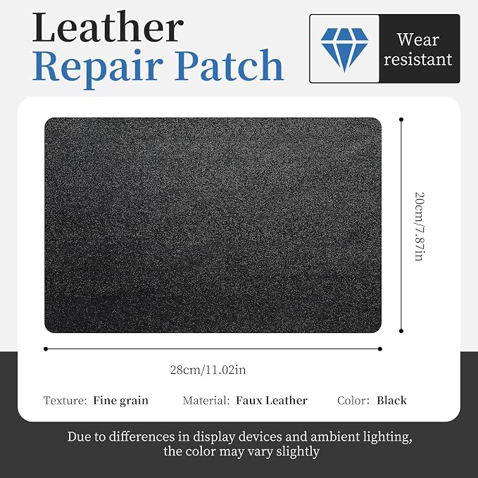 Fadoub Leather Repair Patch Tape Self-Adhesive, 8x11In Heavy Duty Vinyl Patch, Leather Repair Kit for Furniture, Sofa, Couch, Office Chair, Car Seat, Car Interior(Black-Fine Grain)