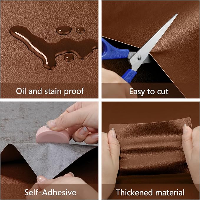 Leather Repair Patch 15.7x80 inch Large Self-Adhesive Vinyl DIY Leather Repair Kit for Sofa Car Seats Chairs Shoes Bags Damaged Furniture (Brown)