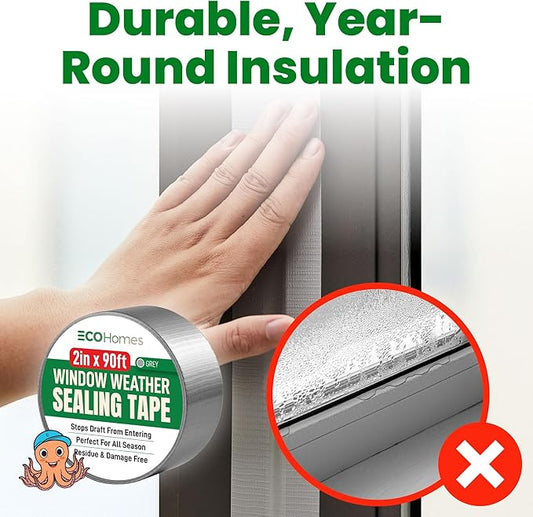 ECOHomes Window Weather Sealing Tape | Winter Weather Stripping Tape to Block Cold Drafts Through Window Gaps and AC Units, Insulation Seal and Draft Blocker for Home (4 Inch by 90 FT, Grey)