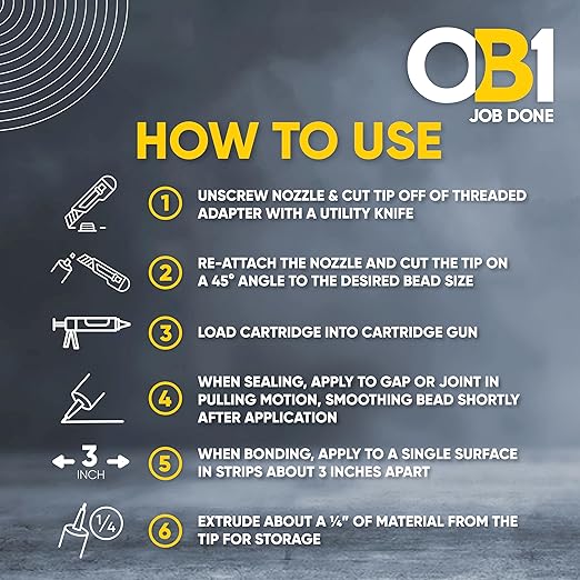 OB1 Universal Caulk Sealant & Adhesive Black 10.1oz | Professional Grade Premium All-in-One Advanced Hybrid 2-in1 | Water Resistant Internal & External | Shrink Crack UV & Fade Resistant | 1 Cartridge