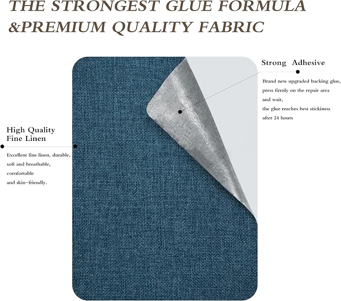 Coarse Linen Repair Patches, Self-Adhesive Linen Fabric Patches, 8X11 inch Extra Size, Multi Color, Can be Used for Linen Sofa Repair (8" x 11",Dark Blue)