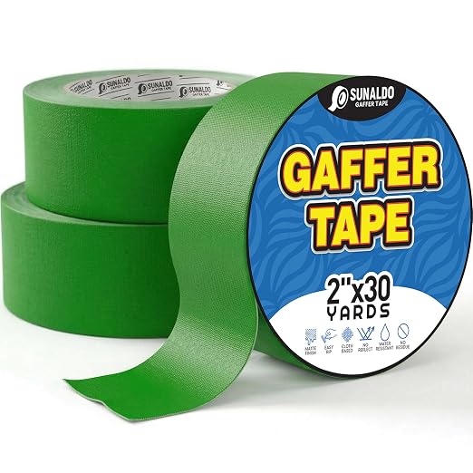 Gaffers Tape Heavy Duty, Easy to Rip, Residue-Free Professional Grade Floor Tape for Electrical Cords, Matte Finish Non Reflective, Weather Resistant (3, Green, 2" x 30 Yards)