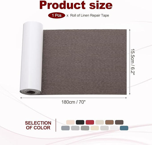 PATIKIL 70x6.2 Inch Linen Repair Tape, Repair Fabric Patch Self Adhesive Couch Patch Line Repair Patch for Furniture Sofa Car Seats Office Chairs, Dark Brown