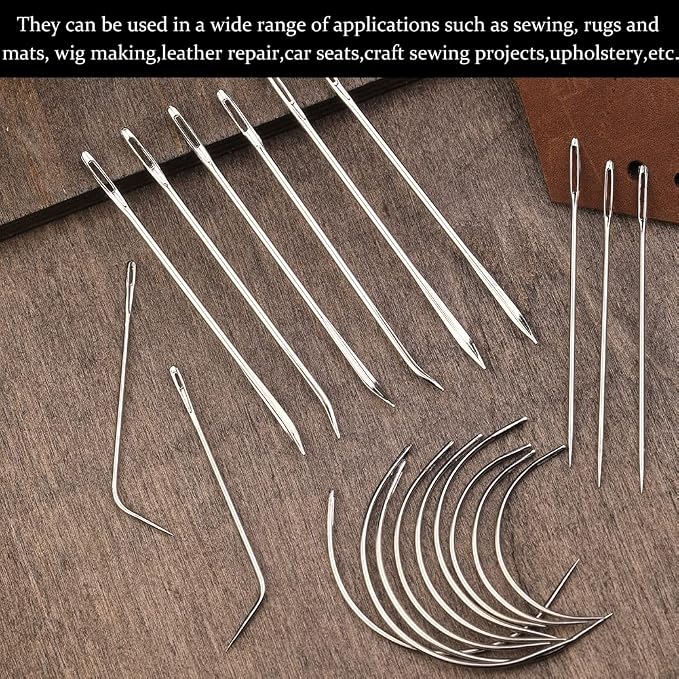 20 Pcs Leather Sewing Needles,Heavy Duty Sewing Needles Kit Include Curved Leather Needle,Sack Needle,Hand Sewing Needle,Leather Needles for Upholstery,Leather Craft,Carpet Canvas Repair