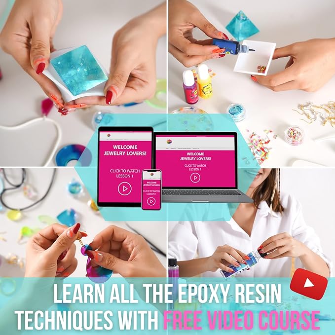 MODDA Epoxy Resin Kit with Video Course, Includes Color Pigment, Silicone molds, Necklace Cord, Earring Hooks for Jewelry Making, Epoxy Resin Starter Kit for Beginners, Adults,Complete Craft Set