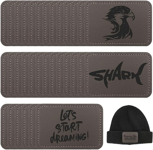 50 Pack Blank Leatherette Hat Patch with Adhesive, Rectangle Laserable Leatherette Patch, Faux Leather Patches for Hats Custom Fabric Repair Sew Laser Supplies (Taupe)