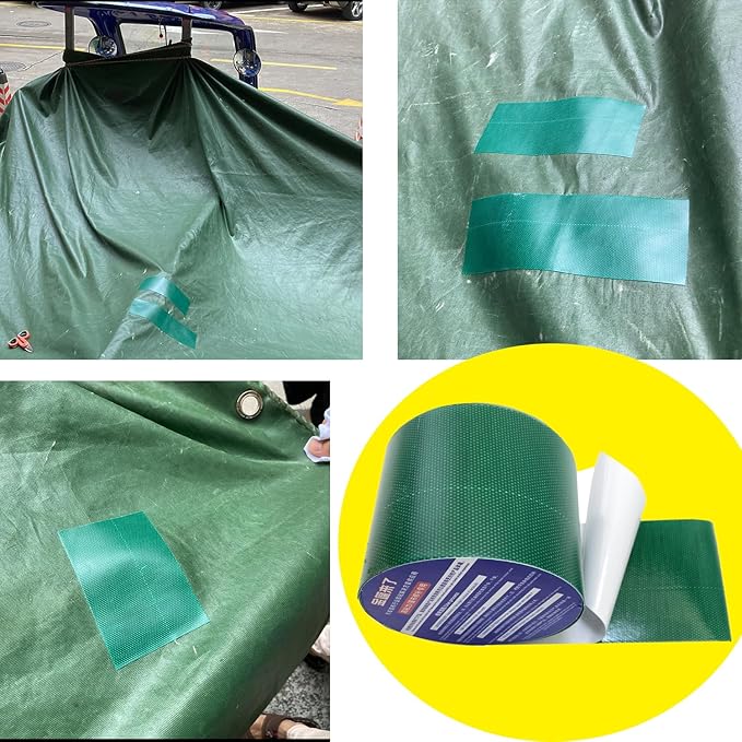High Adhesive Tarpaulin Repair Tape, Tear Resistance Tent Tarp Repair Patch, Waterproof Heavy Duty Canvas Tarp Repair Tape for Car Boat Truck Roof Camping Woodpile，3.15IN*16.4FT，Green