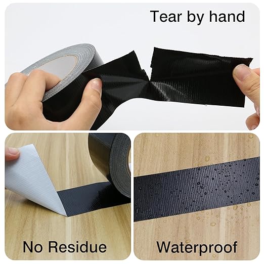 Heavy Duty Duct Tape 4 Inch X 33 Yards, 8.5 Mil Thickness, Multi Purpose Black Duct Tape, No Residue, Waterproof and Tear by Hand - for Repairs, Industrial, Professional Use
