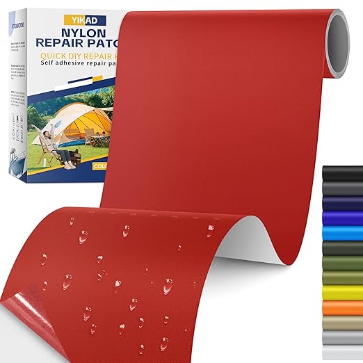 Fabric Repair Tape, Self Adhesive Nylon Repair Patch, Waterproof Outdoor Nylon Tape/Patch Kit for Down Jacket Clothing Tent Awnings Boat Cover Couches Red 4x70 inch