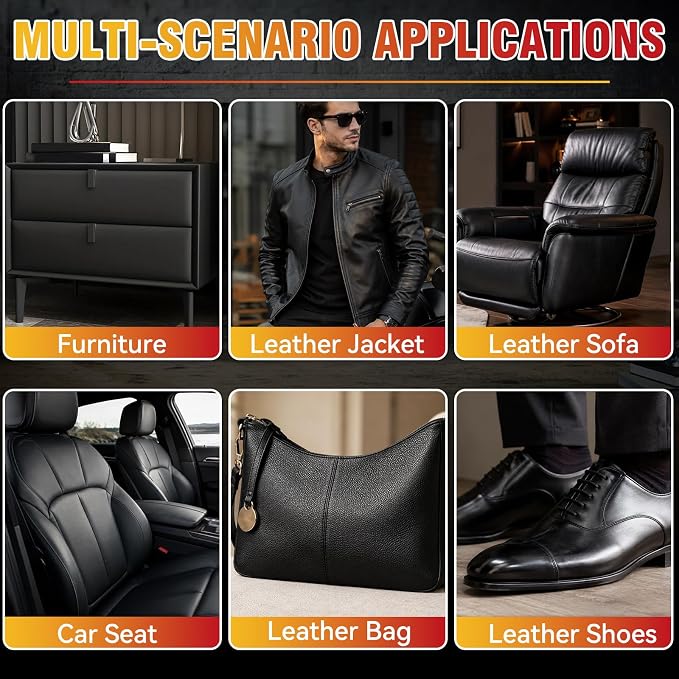 Black Leather Repair Kit, Vinyl Repair Kit Repairs Scratches, Cracks, Holes on Car Interiors, Furniture, Jacket, Sofa, Car Seat, Couch, Purse, Faux, Genuine Leather with Super Easy Instructions