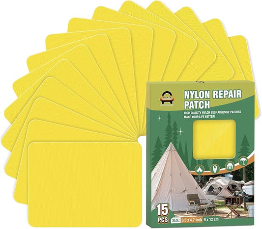 OAZ 15 Pieces 3.5 x 4.7 inch Nylon Repair Patches Nylon Fabric Patch Self-Adhesive Tent Repair Tape Waterproof Lightweight Repair Patches Repair Patch Kit for Clothing Down Jacket Bag (Yellow)
