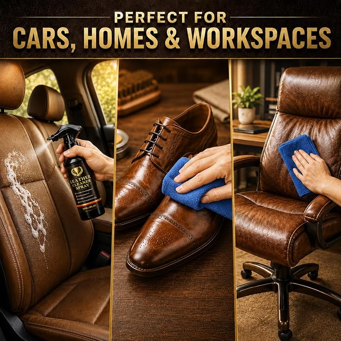 Leather Cleaner and Conditioner, 2-in-1 Leather Care Kit for Car Seats, Furniture, Shoes and Bags, Cleans Dirt and Residue, Enhances Natural Shine and Maintains Smooth Leather, Non-Greasy Formula