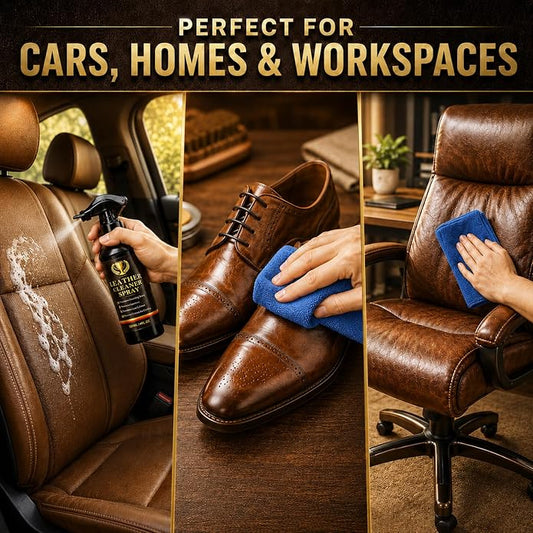 Leather Cleaner and Conditioner, 2-in-1 Leather Care Kit for Car Seats, Furniture, Shoes and Bags, Cleans Dirt and Residue, Enhances Natural Shine and Maintains Smooth Leather, Non-Greasy Formula