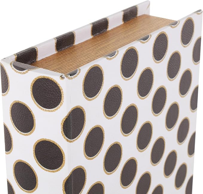 Deco 79 Faux Leather Decorative Box Faux Book Storage Book Shaped Boxes with Black and Gold Circle Patterns, Set of 3 Decorative Keepsake Boxes 13", 11", 9"H, White
