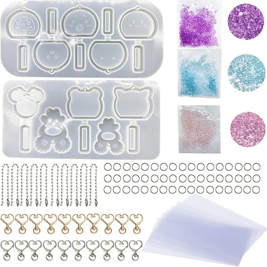 Shaker Resin Molds, 10 Cavity Wind Chime Quicksand Silicone Molds Resin Casting Molds Epoxy with PVC Sheets and Colored Beads for Jewelry Making, Keychain DIY