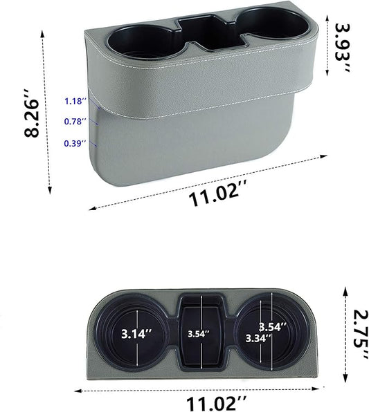 IOKONE Coin Side Pocket Console Side Pocket Leather Cover Car Cup Holder Auto Front Seat Organizer Cell Mobile Phone Holder (Gray)