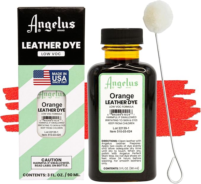 Angelus Leather Dye - Flexible Leather Dye for Shoes, Boots, Bags, Crafts, Furniture, & More 3oz, Dauber Included (Orange)